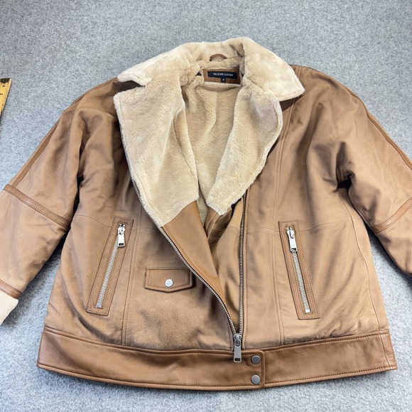 Wilsons Leather Ramona Jacket M NWT Tan Faux‎ Shearling Moto Coat Genuine Trim - Picture 7 of 15